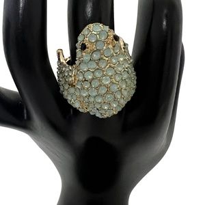 Vintage Stretchable Beaded Green Frog Ring